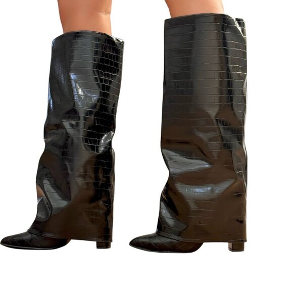 Gator print PU black boots - Picture 2 of 7